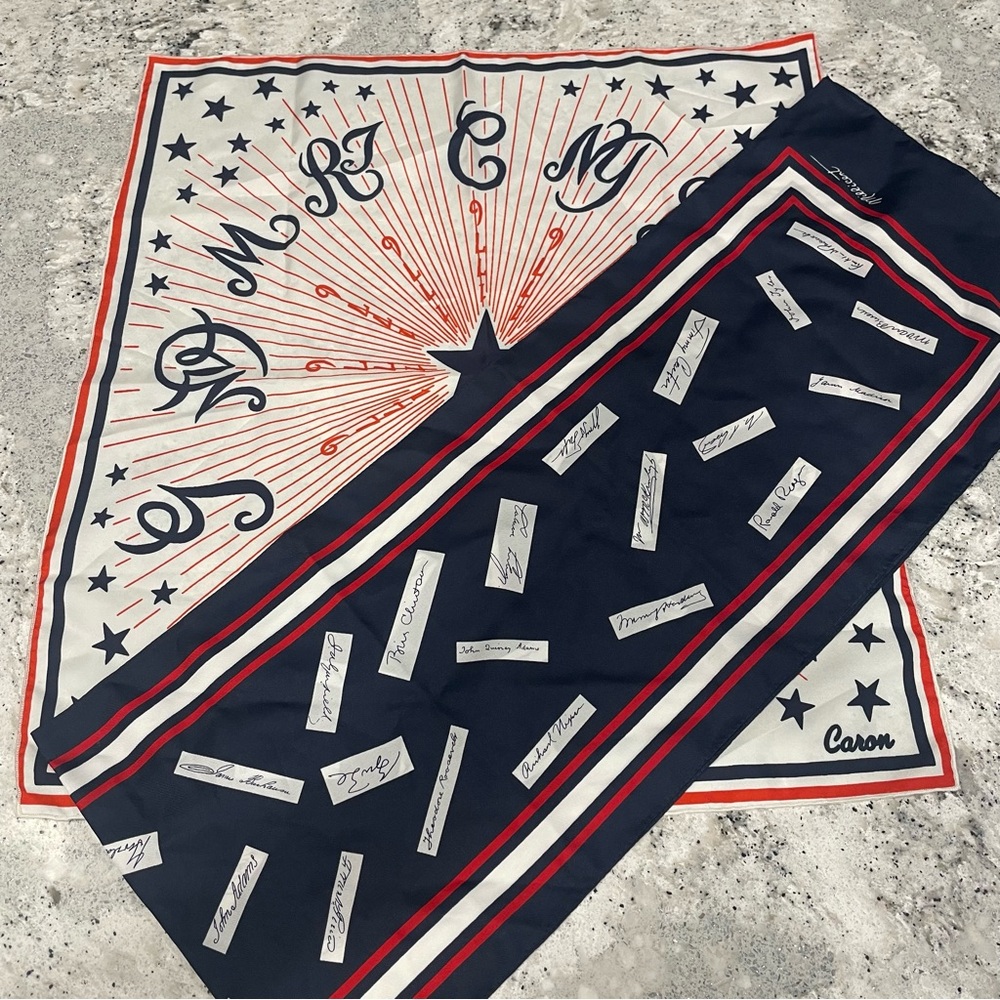 Lot of 2 Vintage Red White Blue Patriotic Scarfs Bicentennial, Presidents